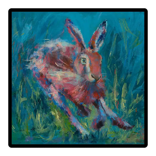 Hare On The Run Framed Ceramic Tile 8” x 8”